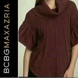BCBGMAXAZRIA SWEATER COWL NECK KNIT SHORT SLEEVE WOOL BLEND WOMENS LARGE L